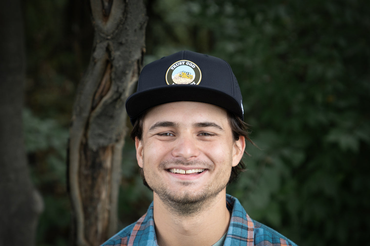 Black "Trust God Move Dirt" Flat Performance Hat